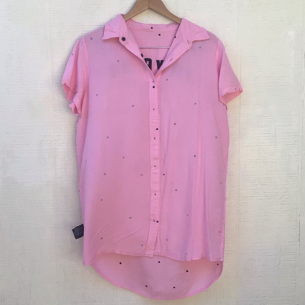 Lazy Oaf Go Away pink polka dot button up shirt dress - Picture 4 of 16